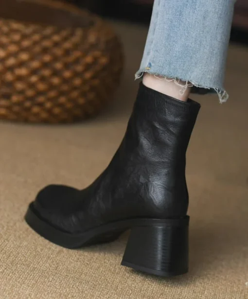 Fashion zip-up block-heeled boots