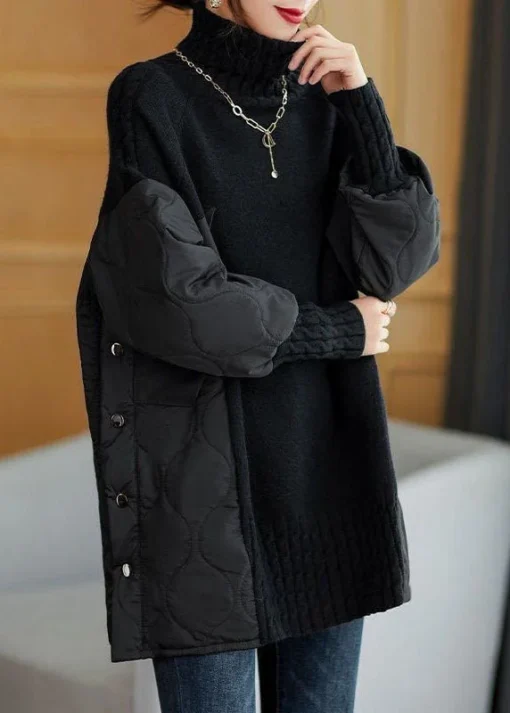 Turtleneck Panelled Loose Knit Sweater - Image 3