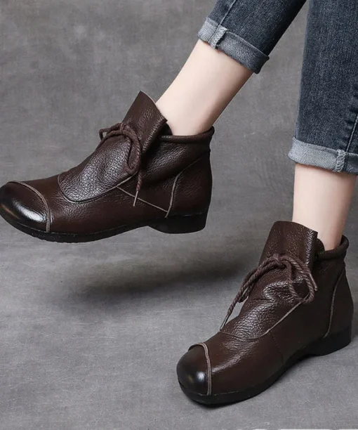 Simple cowhide genuine stitching ankle boots