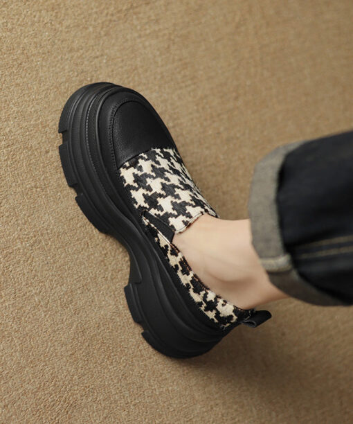 Black Versatile Women Splicing Platform Loafer Shoes - Image 4
