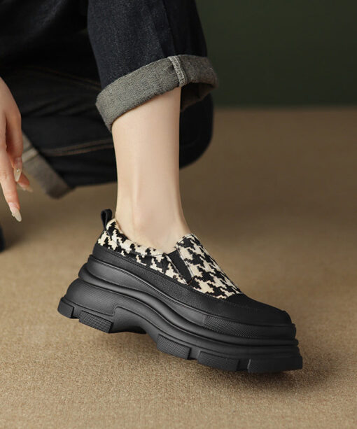 Black Versatile Women Splicing Platform Loafer Shoes - Image 6