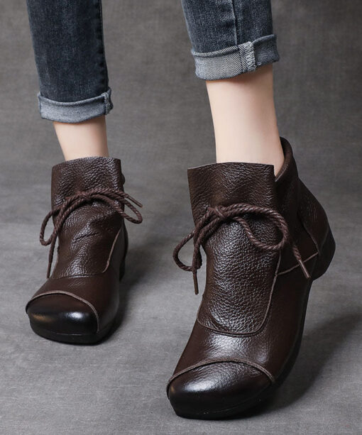 Simple cowhide genuine stitching ankle boots - Image 6
