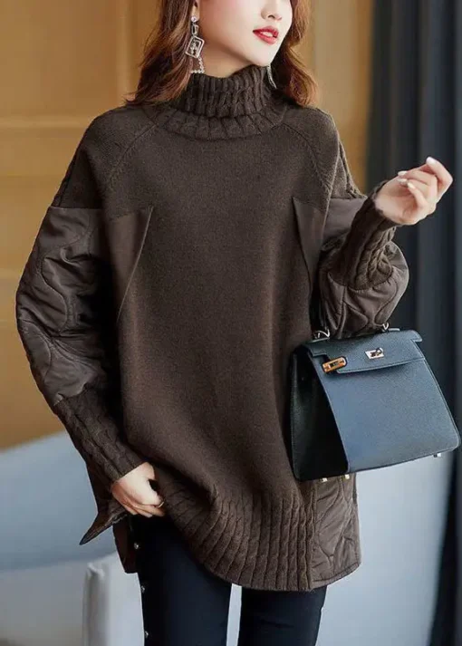 Turtleneck Panelled Loose Knit Sweater